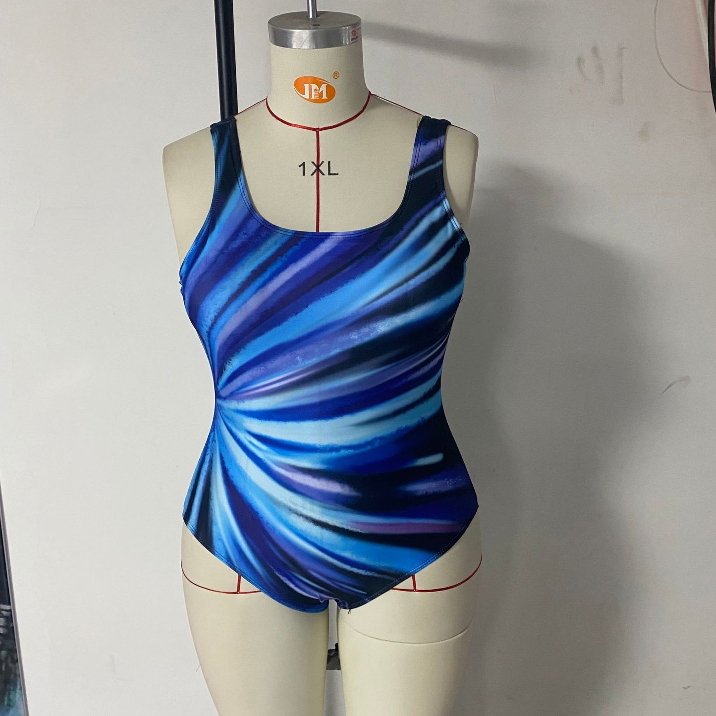 One Piece Swimsuit Large Size Plus Gradient Rainbow Strip Bikini Swimwear