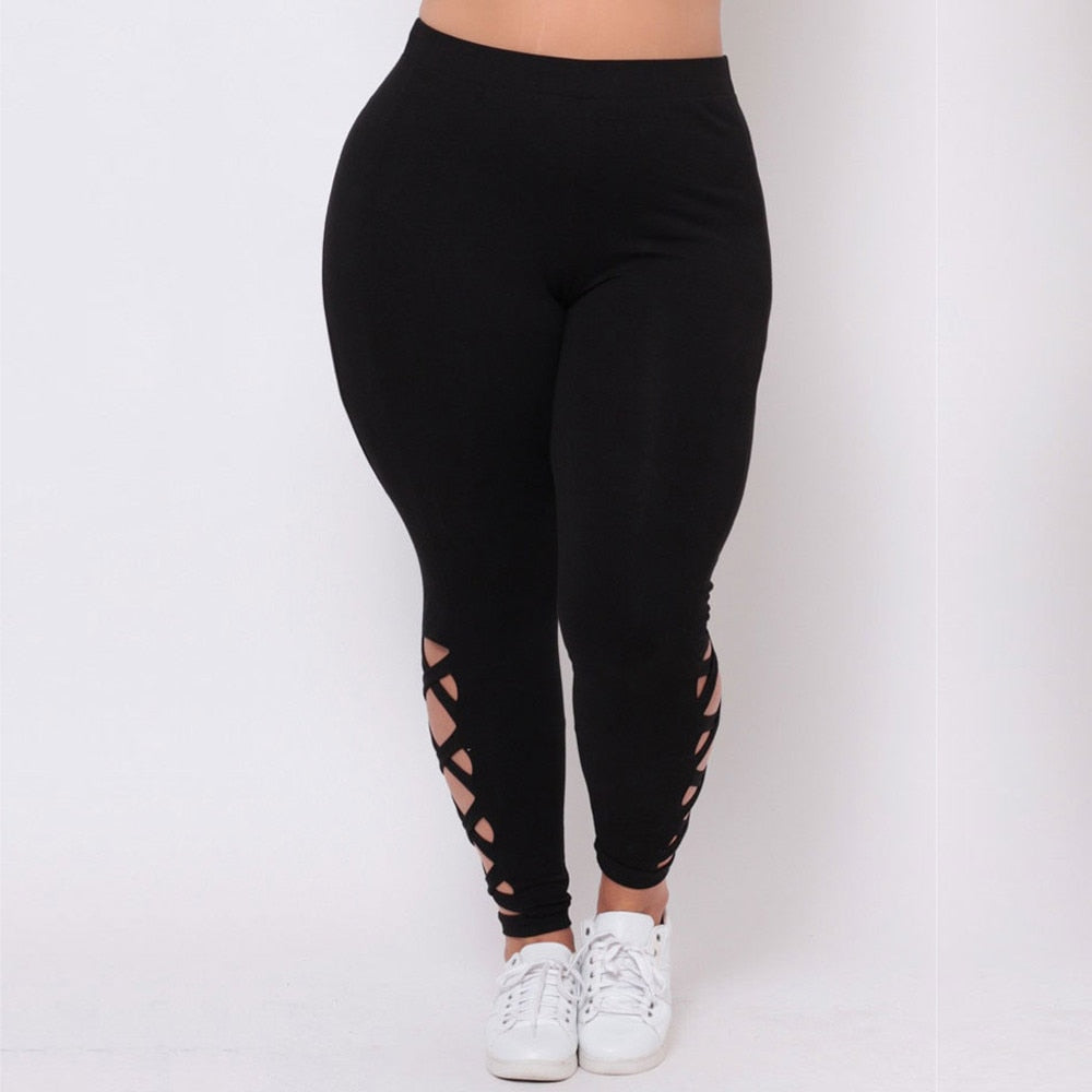 plus size leggings Women Elastic Leggings Solid Criss-Cross Hollow Out Pants Plus Size legging pants women's summer jeggings