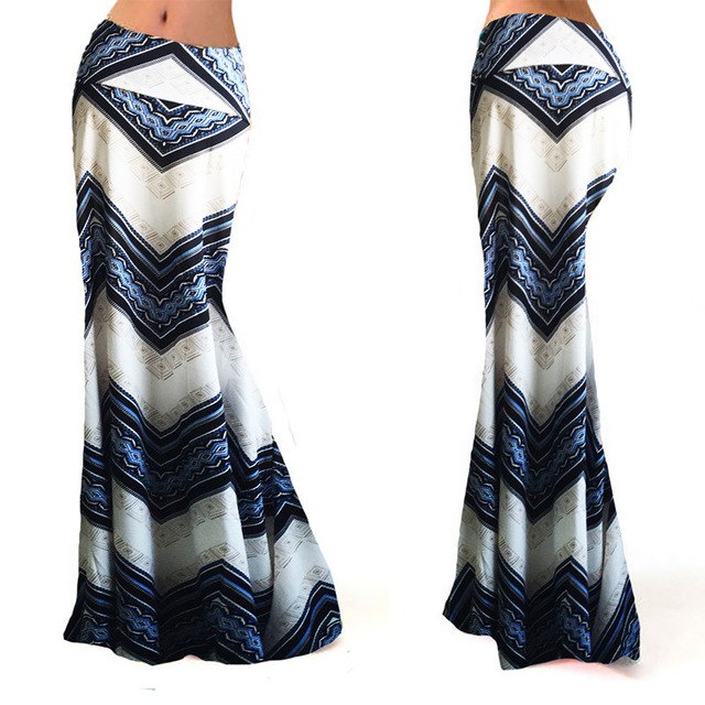 Women Plus Size Floor-length Maxi Skirt Stretch Floral Pencil Tube Bodycon Beach Skirts
