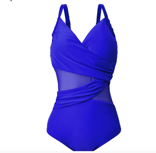 Sexy One Piece Swimsuit Women Mesh Patchwork Bathing Suits Vintage Swimwear Summer Beach Wear Swim Suit Plus Size M 4XL