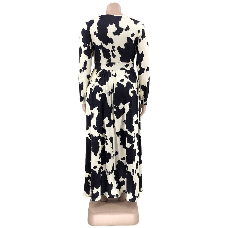 Autumn High Waist Long Dress for Women V-neck Fashion Party Dress Casual Female Family Matching Outfit Plus Size Clothes