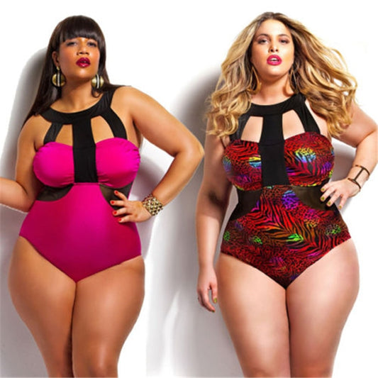 High Waist Plus Size Swimwear Floral Printing One Piece Swimwear Push up Padded Bandage halter Swimsuit Plus Size Swimwear