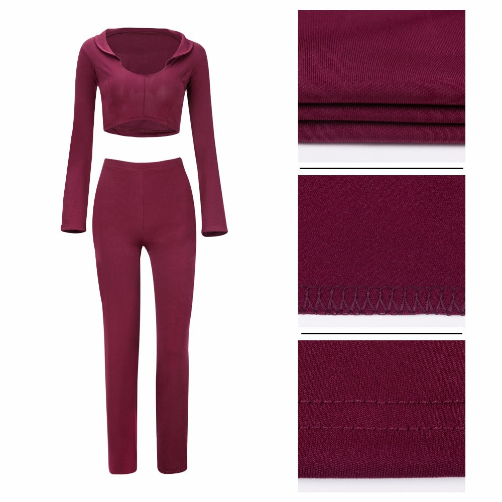 Spring two piece set Women tracksuit Plus size Sexy Solid color Crop Top Tight cropped tops Long Pant