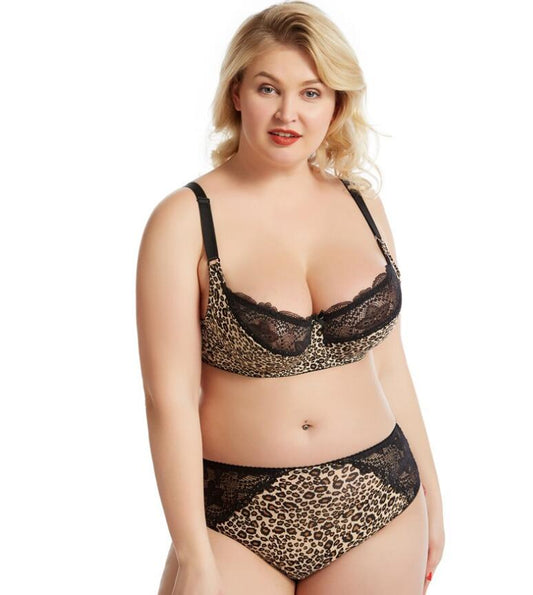 New Lace DEFG Cup Plus Size Bra Set Leopard Print Sexy Thin Foreign Trade Underwear European And American Style Bra