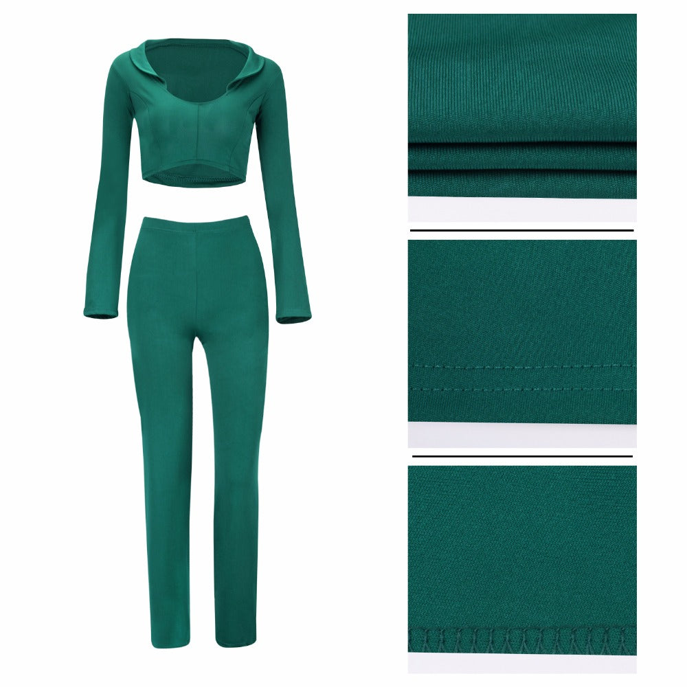 Spring two piece set Women tracksuit Plus size Sexy Solid color Crop Top Tight cropped tops Long Pant