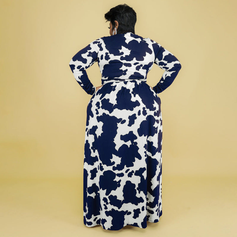 Autumn High Waist Long Dress for Women V-neck Fashion Party Dress Casual Female Family Matching Outfit Plus Size Clothes
