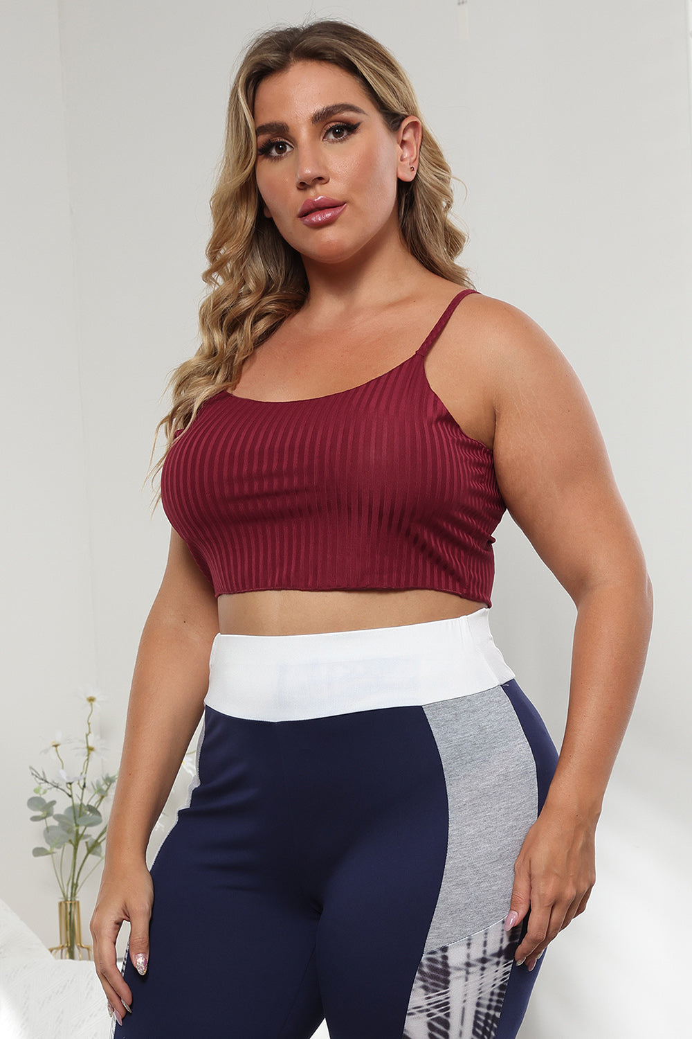 Plus Size Ribbed Spaghetti Strap Crop Top