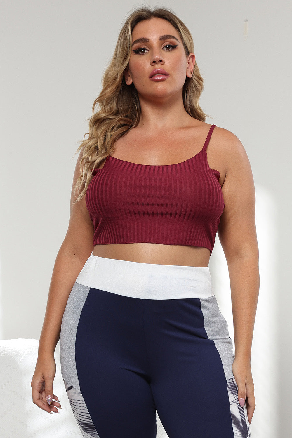 Plus Size Ribbed Spaghetti Strap Crop Top