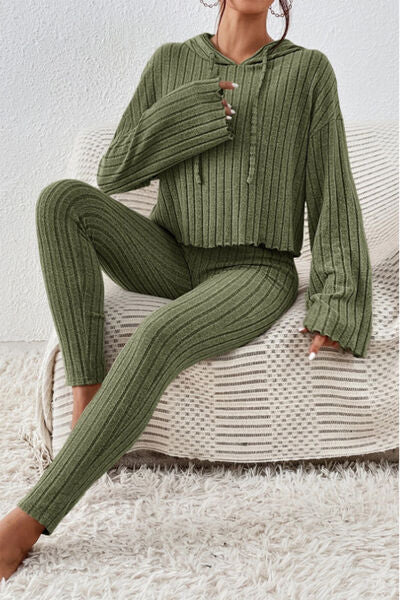 Dropped Shoulder Hooded Top and Pants Set