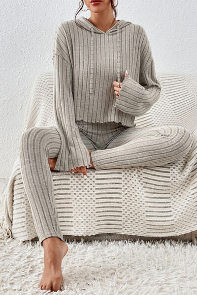 Dropped Shoulder Hooded Top and Pants Set
