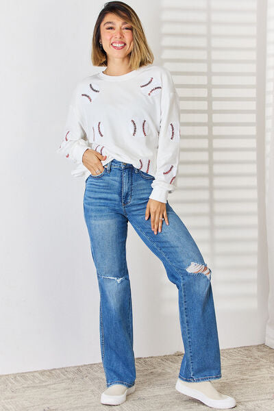 Sequin Ball Round Neck Dropped Shoulder Sweatshirt