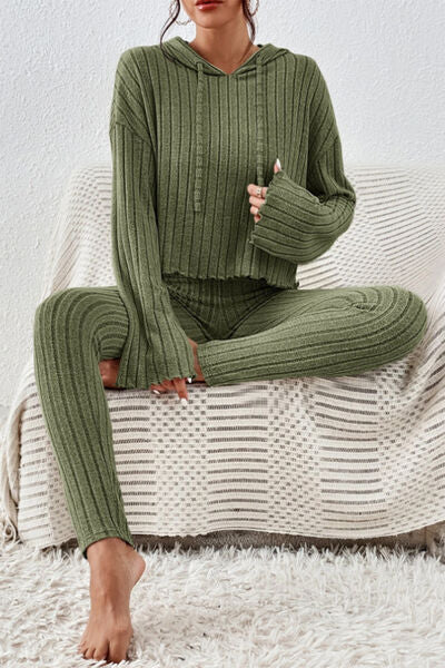 Dropped Shoulder Hooded Top and Pants Set