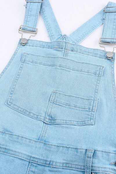 Distressed Denim Overalls with Pockets