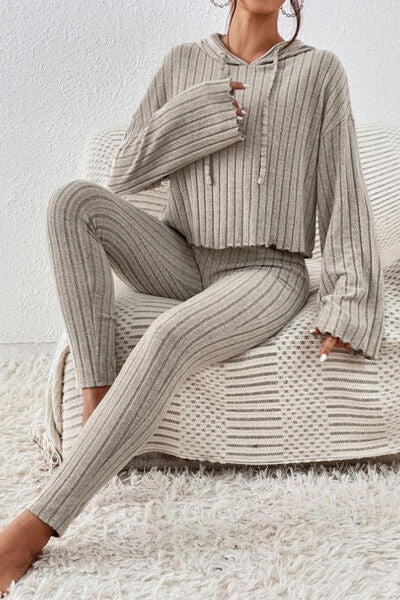 Dropped Shoulder Hooded Top and Pants Set