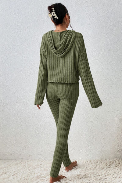 Dropped Shoulder Hooded Top and Pants Set
