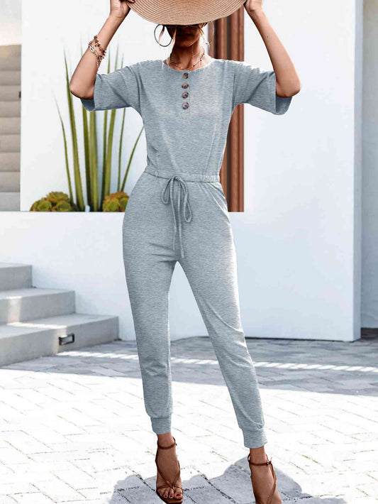 Buttoned Half Sleeve Jumpsuit